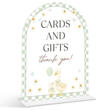 Imagem de Placa de cartões e presentes - Placa de chá de bebê de ganso, 1 pacote de placa de acrílico com suporte, decoração de mesa de festa reveladora de gênero, suprimentos de chá de bebê Little Goose (SP16)