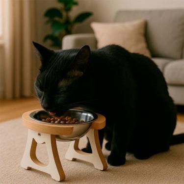Imagem de Comedouro elevado para gatos com tigela inox ergonômico - Mestre Pet