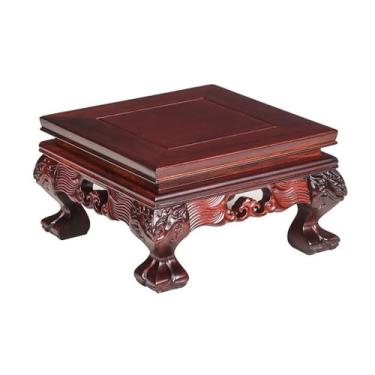 Imagem de Base de exibição quadrada base de entalhe de galho de ácido vermelho, base de suporte de exibição de vaso pequeno para aquário (grande)