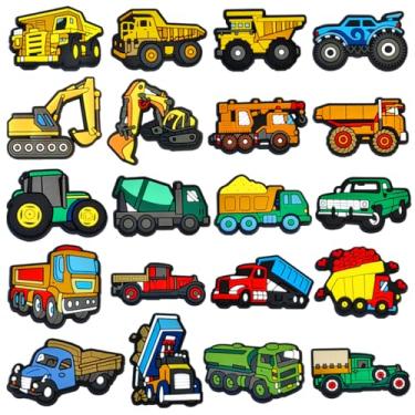 Imagem de 20 peças de decoração de sapato de veículo de construção – pingentes fofos de crocodilo de caminhão e escavadeira para meninos e meninas, acessórios divertidos de sandália