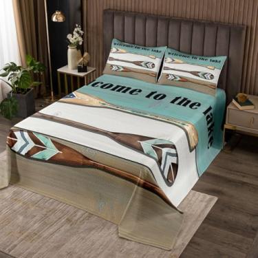 Imagem de Manfei Colcha de cama solteiro Lake House, conjunto com tema de vida no lago, 2 peças, colcha acolchoada de madeira rústica com 1 fronha, decoração de quarto de crianças, meninos e meninas, colcha de