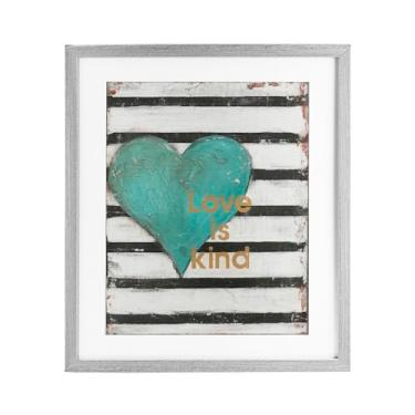 Imagem de Stupell Industries Love Is Kind on Stripes Impressão emoldurada cinza design sob vidro por Cassandra Cushman, 21 x 17