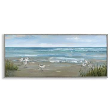 Imagem de Stupell Industries Design artístico giclée emoldurado Sandpiper View From Beach Gray por Nan, 33 x 30