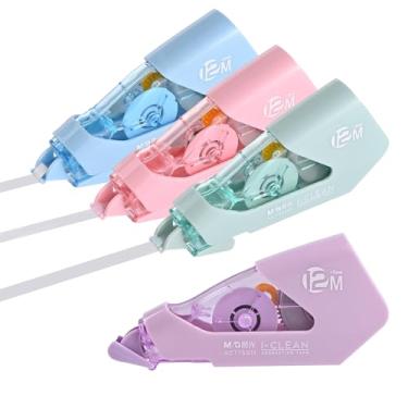 Imagem de M&G 4 peças de fita corretiva branca, fita adesiva branca fofa para correção, aplicador de correções instantâneas resistente a rasgos de cor pastel para material de escritório escolar (12 m cada)