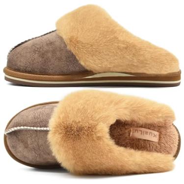Imagem de KuaiLu Pantufas femininas fofas de espuma de memória dupla para mulheres com suporte de arco confortável e sola rígida antiderrapante para uso interno e externo, Marrom, 8