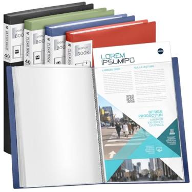 Imagem de Marspark 4 fichários com mangas de plástico grande, 21,6 x 28 cm, livro de apresentação, 40 bolsos, 80 páginas, pasta de portfólio de arte, protetor de folha transparente para documentos fotográficos
