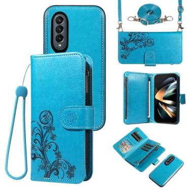Imagem de Asuwish Capa de celular para Samsung Galaxy Z Fold 4 5G 2022 com zíper carteira magnética destacável com protetor de tela de vidro temperado, suporte de cartão de flores ZFold4 Z4 Fold4 4Z ZFold45G