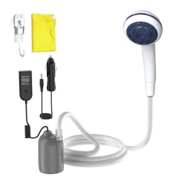 Imagem de Bomba de chuveiro portátil de alta pressão de 12 V compatível com plugue de isqueiro de carro e carregador rápido PD carregador portátil por USB-C, chuveiro externo para acampamento, trailer (cinza