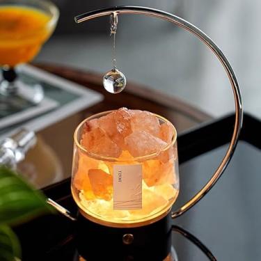 Imagem de Lâmpada de sal do Himalaia Lâmpada de rocha de sal Luz noturna com cabo de alimentação CC Lâmpada de cristal Iluminação confortável para quartos de SPA, escritório, acampamento, ao ar livre, laranja