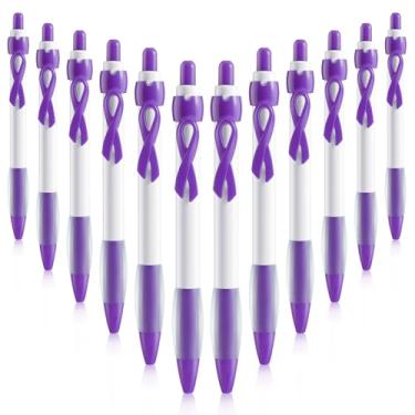 Imagem de 12 canetas esferográficas de conscientização do câncer de mama com tinta preta, produtos de conscientização do câncer de mama, presentes de festa para mulheres enfermeiras (roxa)