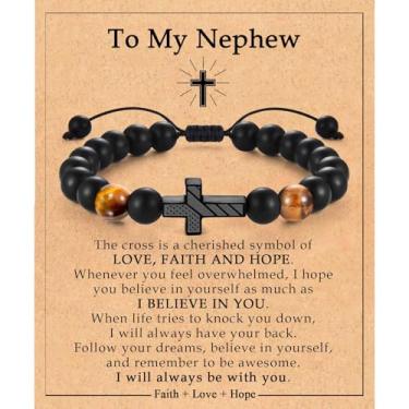 Imagem de Pulseira Nephew Presentes de Auntie, To My Nephew Pulseira Cruzada para Meninos Homens Adolescentes 8-10-12-14-16-18 Anos Menino Aniversário Natal Dia dos Namorados Páscoa Batismo Formatura Presentes