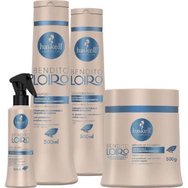Imagem de Kit Haskell Bendito Loiro Shampoo Condicionador 500ml Máscara Tratamen