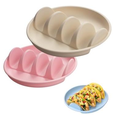 Imagem de Conjunto de 2 placas de suporte de taco de silicone reutilizáveis de 24,8 cm com 4 compartimentos de concha, seguro para lava-louças e micro-ondas. Suporte de taco para jantar em família e servir