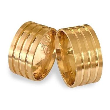 Imagem de Par de Alianças de Casamento Hera Ouro 18K com Frisos 10mm e 16g. - Jo