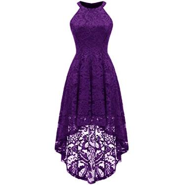 Imagem de Dressystar Vestido feminino de renda frente única para convidada de casamento Hi-Lo coquetel festa dama de honra vestidos formais, Roxa, GG