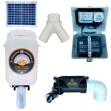 Imagem de Alimentador Automático com Reservatório de Ração de 25 Litros e Divisor Y, com Kit Solar IP65, Ideal para Cachorro Cavalo Bovino Ovelha Porco Galinha Pato Peixe