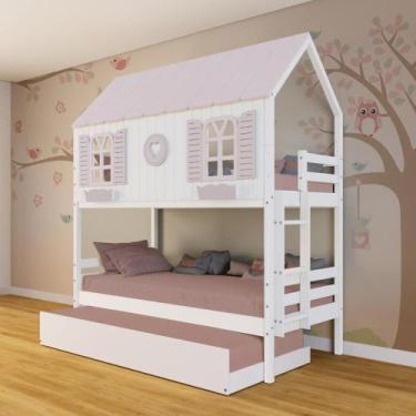 Imagem de Treliche Casinha Bela com Coração - Madeira Maciça Branco/Rosa  Megamo