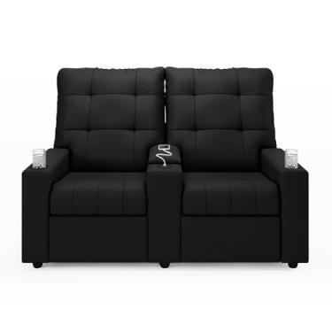 Imagem de Poltrona do Papai Reclinável Sala de Cinema Palace 2 Lugares Manual Baú USB Veludo Preto G23