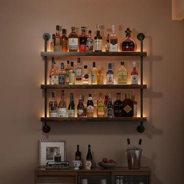 Imagem de Woskar Rack de vinho montado na parede de 3 níveis com LED, garrafas de licor, prateleiras flutuantes, organizador de armazenamento para casa, bar, sala de jantar, cozinha (80 cm/31,5 pol.)