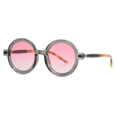 Imagem de Óculos de sol redondos da moda para mulheres, retrô, masculino, anti-luz azul, UV400 (cinza e rosa)