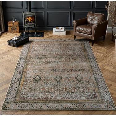 Imagem de RIMAYA Tapete lavável à máquina de 12 x 18 cm, tapetes grandes ultra macios com suporte antiderrapante e encadernação de borda durável, tapete vintage fofo para sala de estar, quarto, sala de jantar