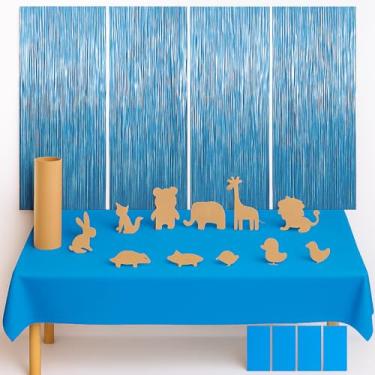 Imagem de Oudain Pacote com 9 conjuntos de decoração de festa temática oceânica, pano de fundo de plástico azul, papel kraft para praia, piscina, casamento, festa de aniversário, suprimentos para chá de bebê