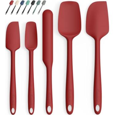 Imagem de Coukre Conjunto de 5 espátulas de silicone, resistente ao calor, silicone de grau alimentício, cabo reforçado estendido atualizado, seguro para lava-louças, para assar, cozinhar (vermelho puro, cor