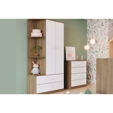 Imagem de Quarto Infantil Completo Labirinto 2 Peças (1 Guarda Roupa + 1 Cômoda) QI96 Rústico/Branco - Henn