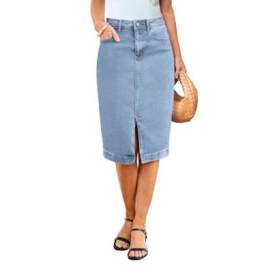 Imagem de Saia jeans luvamia Jean de cintura alta elástica para mulheres