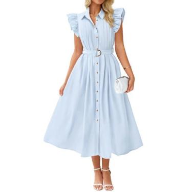 Imagem de Vestido midi ZESICA 2025 Summer Boho com botão e decote em V com bolso