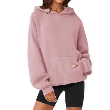 Imagem de Moletom feminino MEROKEETY 2024, com capuz grande, rosa