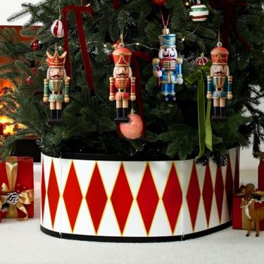 Imagem de Tambor de Natal de 66 cm para decoração de árvore quebra-nozes colar de plástico redondo clássico vermelho preto branco design de tambor festivo para quebra-nozes de Natal, saia de árvore de Natal