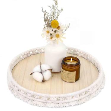 Imagem de OPULANE Bandeja decorativa redonda de madeira de 30,5 cm para mesa de centro de fazenda, decoração de casa, decorações de Natal e Halloween (Bandeja-YX-12)