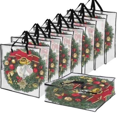 Imagem de YEXEXINM Pacote com 8 recipientes de armazenamento de guirlanda de Natal transparente, recipiente de guirlanda de plástico grande de 66 cm, organizador de armazenamento quadrado grande para presente