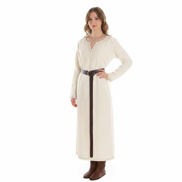 Imagem de Vestido feminino medieval Renassance de Halloween Vestidos rústicos medievais de manga comprida com cinto, Algodão puro, P