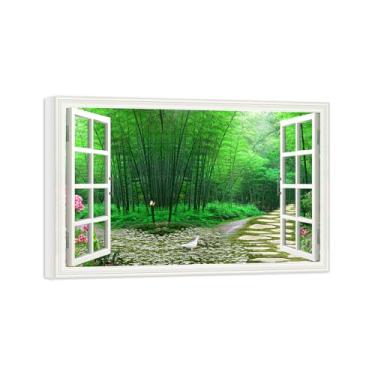 Imagem de Falsas Janelas Paisagens Impressões em Tela-Floresta bambu-Quadro Arte Moderna-Natureza Pintura Pronta para Pendurar Tela Embrulhada 20x30cm