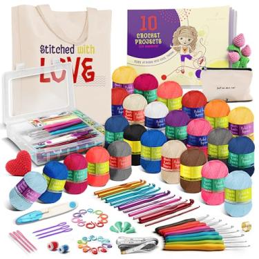 Imagem de Kit de crochê para iniciantes e adultos – Kit de crochê para iniciantes para adultos e crianças, conjunto de 80 peças com guia passo a passo e livro de projetos, kit para iniciantes de crochê, fios de crochê e ganchos