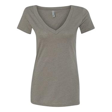 Imagem de Camiseta feminina de manga curta com decote V profundo CVC Next Level, Warm Gray, Large
