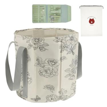 Imagem de ZFLYCANP Balde dobrável com alça, banheira de imersão para pés à prova d'água e com design de isolamento, lavatório de pés portátil dobrável para dormitório, apartamento, casa, acampamento