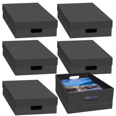 Imagem de aopule Caixa de armazenamento de fotos com 6 peças, 37,6 cm x 31 cm x 9,9 cm, caixa de armazenamento resistente para guardar e proteger imagens, documentos pretos