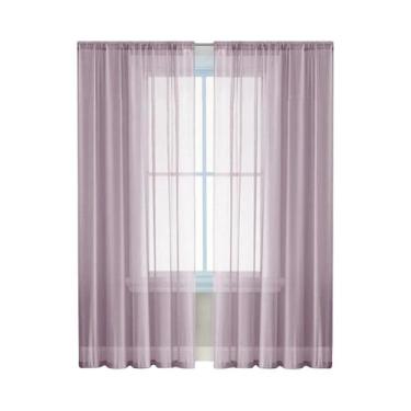 Imagem de Cortina De Terylene Em Cor Sólida Com Tela Transparente Para Sala De E