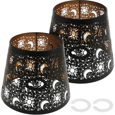 Imagem de HSHGZSR 2 peças de abajur de metal, abajur pequeno gravado, abajures elegantes e exclusivos com padrão, abajur de mesa, abajur decorativo, abajur de metal para candeeiros de mesa pequenos lustres de