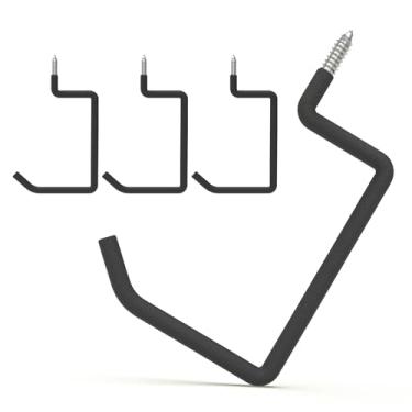 Imagem de HUHOLE Ganchos de escada pacote com 4 cabides de parede - Ideal para armazenamento de garagem: escada, cadeira, cabo, mangueira, carrinho de mão (14 cm (largura: 12 cm)