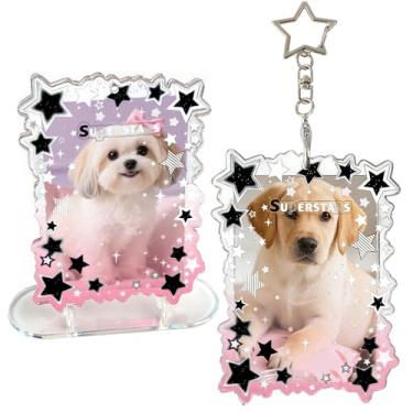 Imagem de 1 porta-cartões de foto de estrela gradiente rosa com base de plataforma, porta-cartões de foto de acrílico, porta-cartões de fotos, protetor de cartão transparente, capa de crachá, porta-chaves de