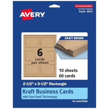 Imagem de Avery Cartões de visita retangulares imprimíveis com tecnologia Sure Feed, 6,3 cm x 8,9 cm, cartolina marrom kraft, impressão na borda, cartões laser/jato de tinta, total de 60