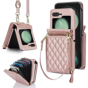 Imagem de Capa de telefone para Samsung Galaxy Z Flip 6 5G/Z Flip7 FE carteira transversal alça de cordão e suporte de dobradiça proteção resistente fosco para cartão ZFlip6 Z6 G Flip6 ZFlip 6Z 2024 mulheres