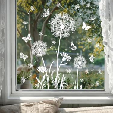 Imagem de Tanlaby Adesivos de janela de dente-de-leão branco adesivos de janela estática borboletas anticolisão primavera verão decalques de janela para janelas de vidro portas decoração presentes