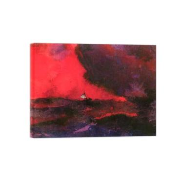 Imagem de Paisagem Abstrata Pôster Famosas Pinturas-Reprodução em Tela-Imagem Decoração Sala de Estar(Dark Red Sea) 60x80cm-23x31in Tela Embrulhada