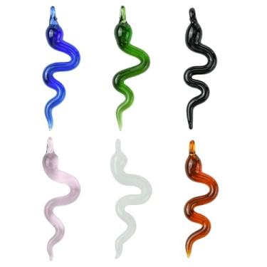 Imagem de UR URLIFEHALL 6 peças, 6 cores, berloques de serpente de vidro feitos à mão, mini pingentes de animais 3D para colar faça você mesmo, pulseira, joias, artesanato, suprimentos