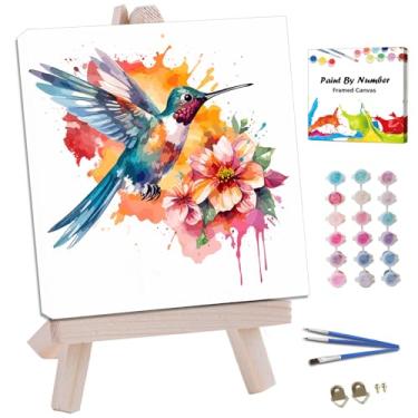 Imagem de JUJUHOOD Kit de pintura abstrata beija-flor por números para adultos iniciantes e crianças de 8 a 12 anos, pintura em aquarela por número sem cavalete, pintura simples por números para decoração de